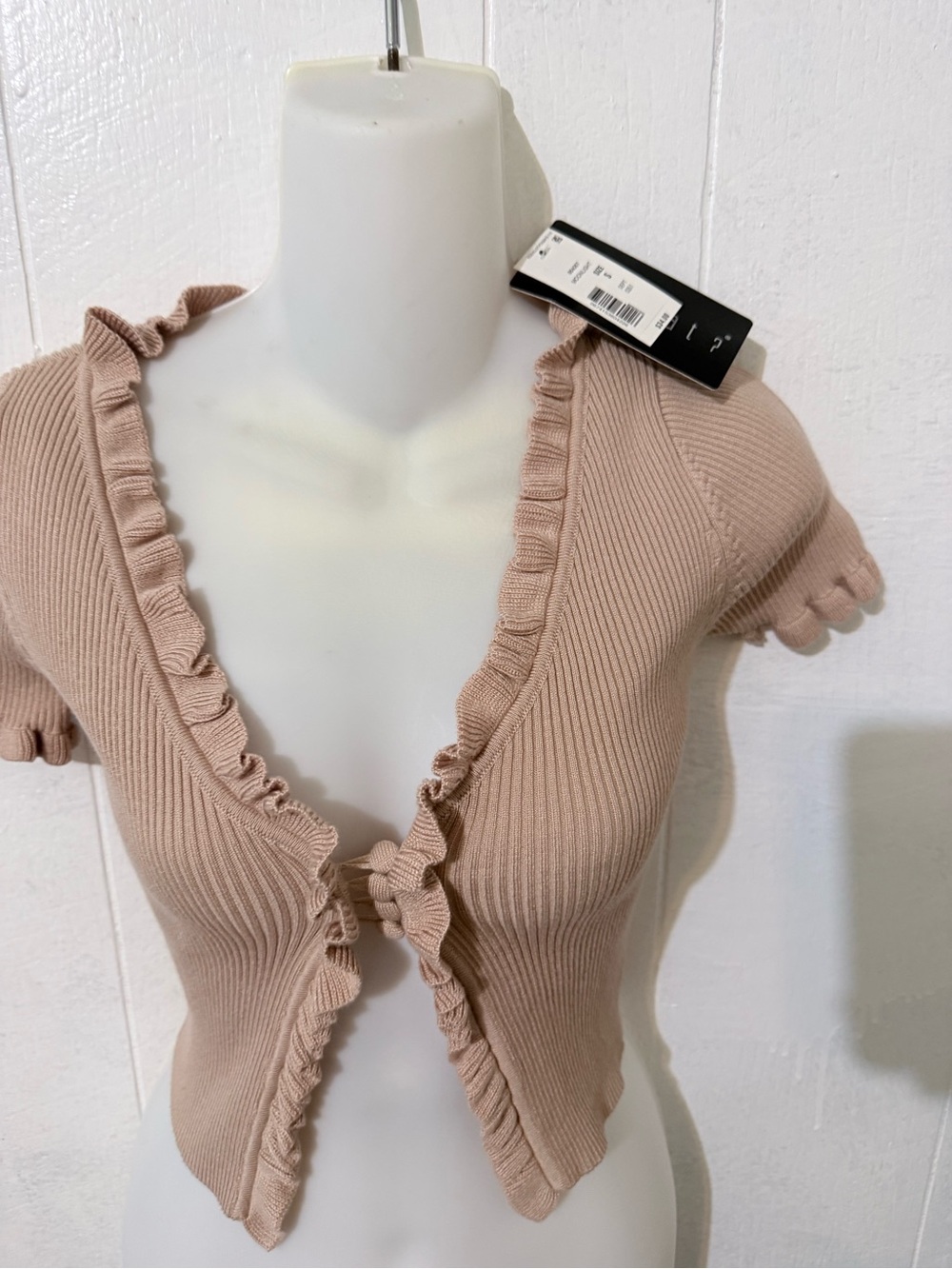 Say What? Taupe Ruffle Tie-Front Ribbed Crop Top - Picture 5 of 12